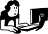 +tech+computer+woman+on+computer+BW+ clipart